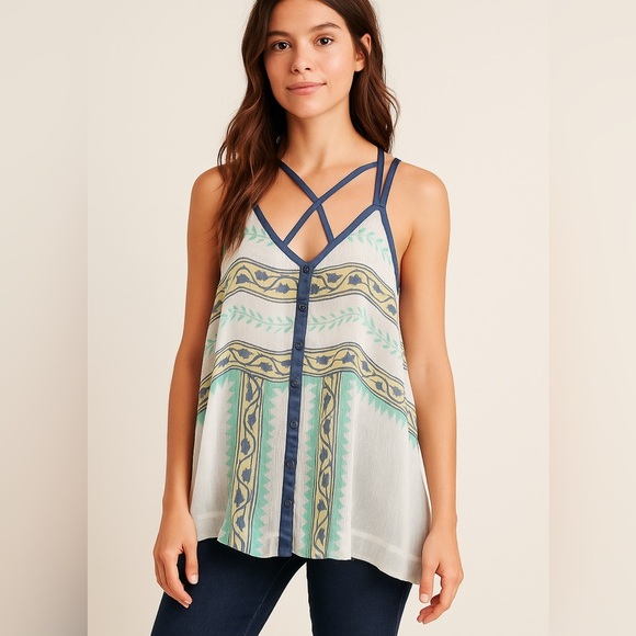 Free People Sheer Printed Strappy Top – Size Small - Picture 1 of 7